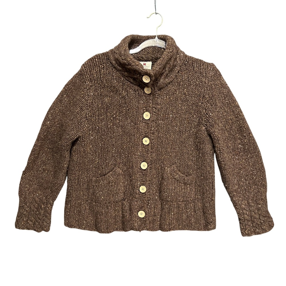 Carraig Donn Ireland Handknit Wool Cardigan Donegal Tweed Shawl Collar L Chunky